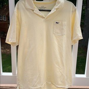 Yellow and white striped polo